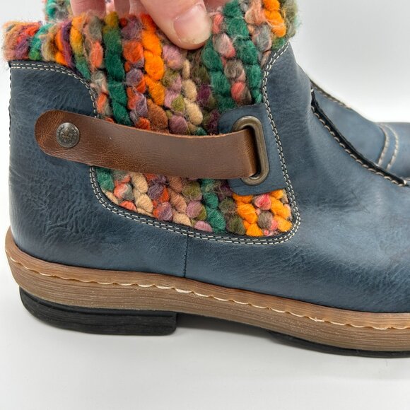 Rieker Boots 41 US 9.5 Blue Leather Felicitas Ankle Booties Sherpa Lined - Picture 6 of 12